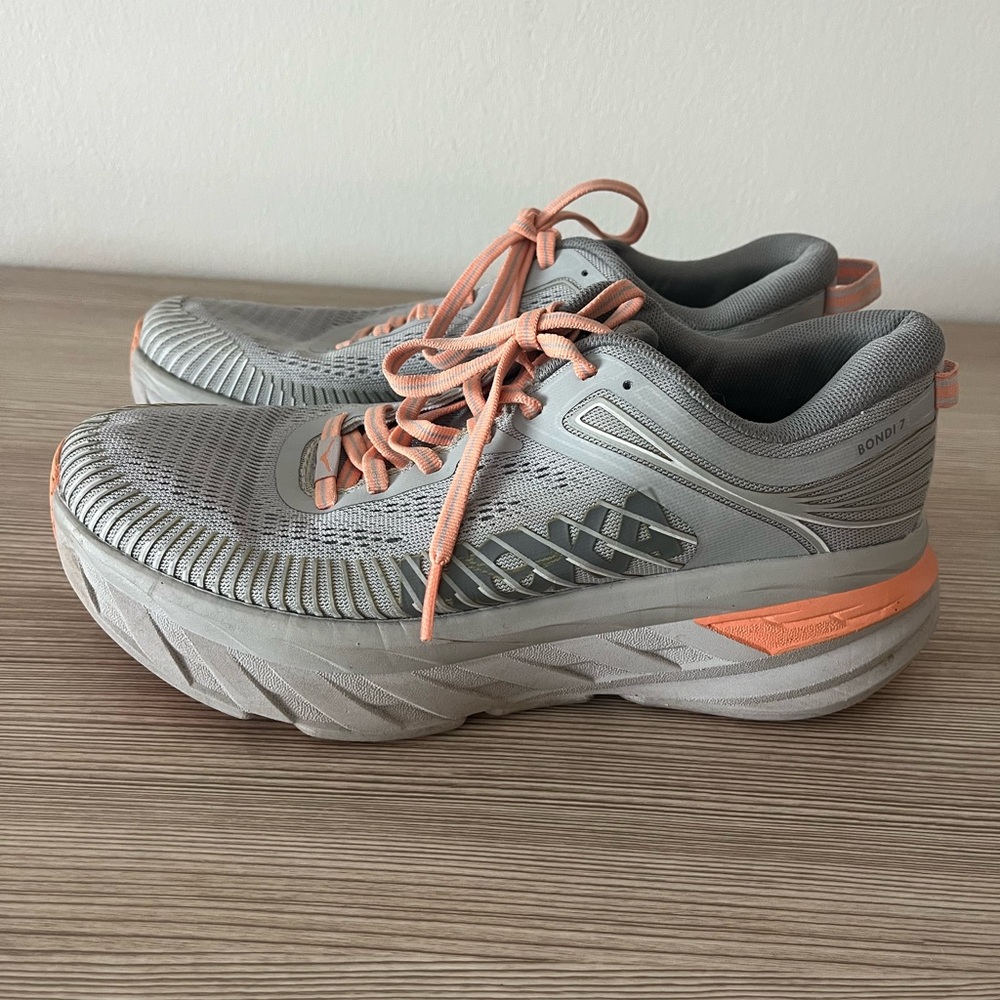 Hoka One One Bondi 7 - Women's Athletic Shoes in Gray and Orange